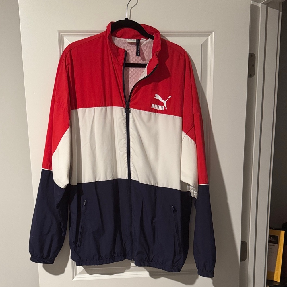 Puma Men's Red, White, and Navy Windbreaker